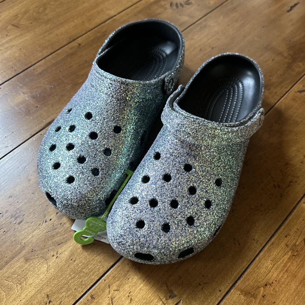 Crocs Classic Glitter Clogs Black m11/w13 NWT